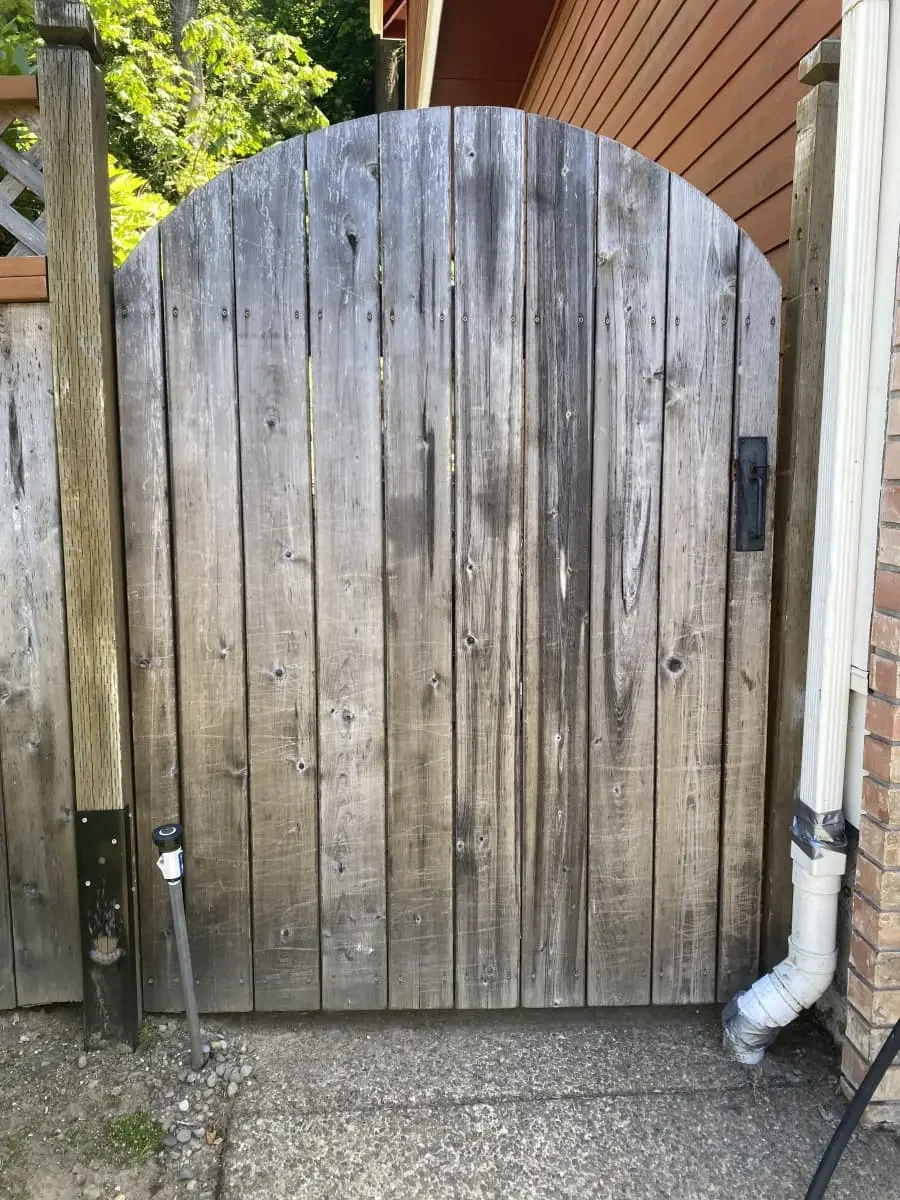 Closed backyard gate in Eugene after pooper scooper visit.