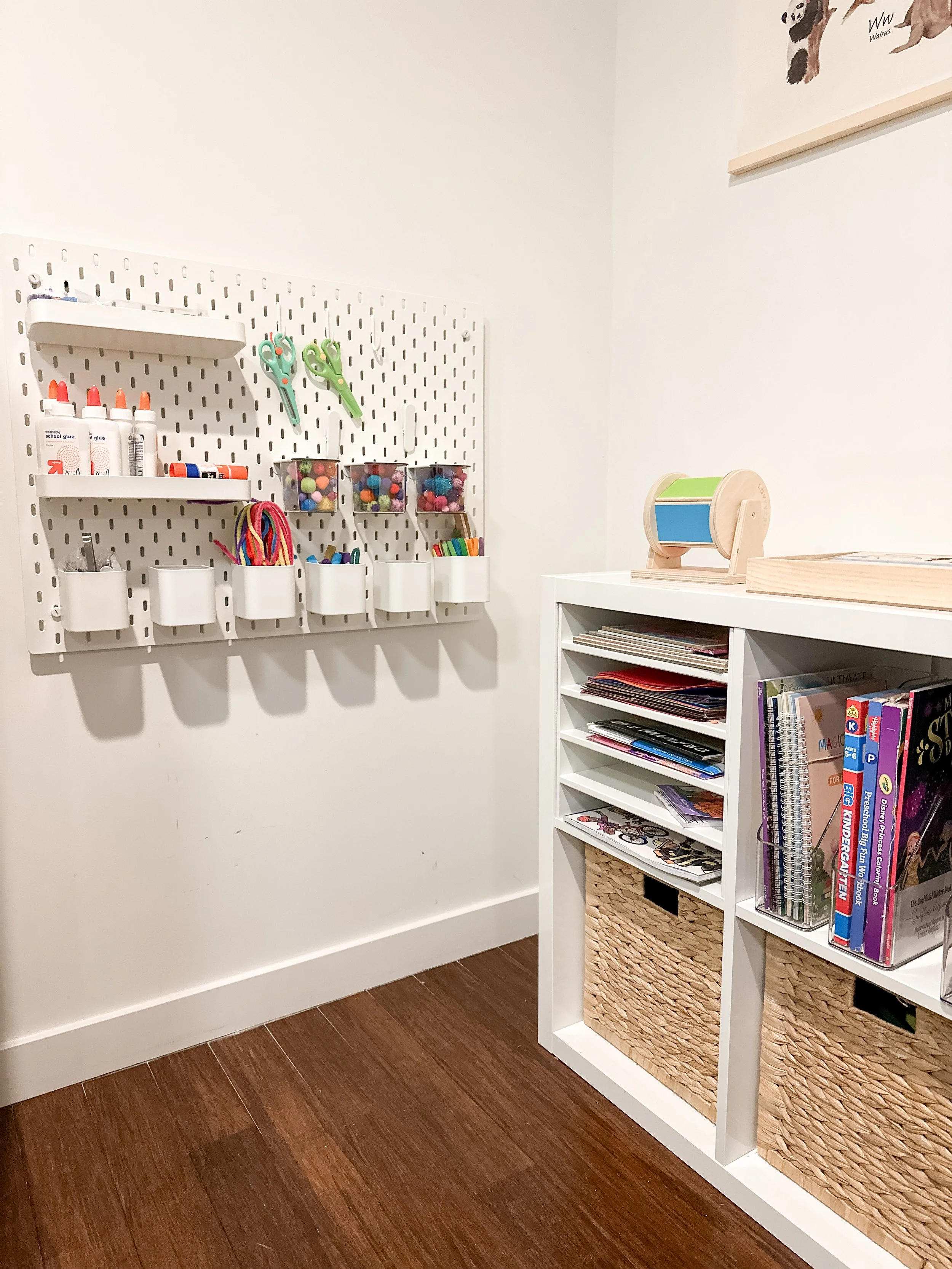 kids playroom organization with arts&crafts zone