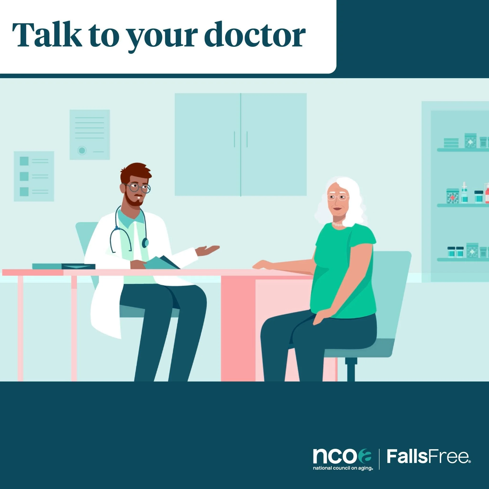 Step 2️⃣ : Talk to your health care provider.

1 in 4 older adults fall each year, but only half tell their doctor. 

👉If you&rsquo;ve fallen, you&rsquo;re not alone!

Use the tips from @ncoaging  at the link in our story to get the most out of impo