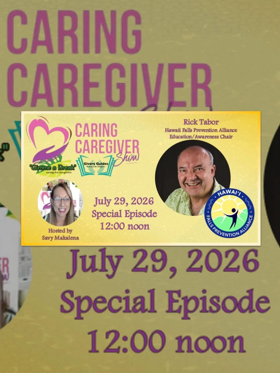 🎧 PODCAST ALERT: Catch HFPA&rsquo;s Rick Tabor live on the Caring Caregiver Show! @gimmeabreak808hi 

Want simple, effective ways to protect your loved ones from falls at home? 🛡️

Our Education and Awareness Chair, Rick Tabor, is taking the mic as