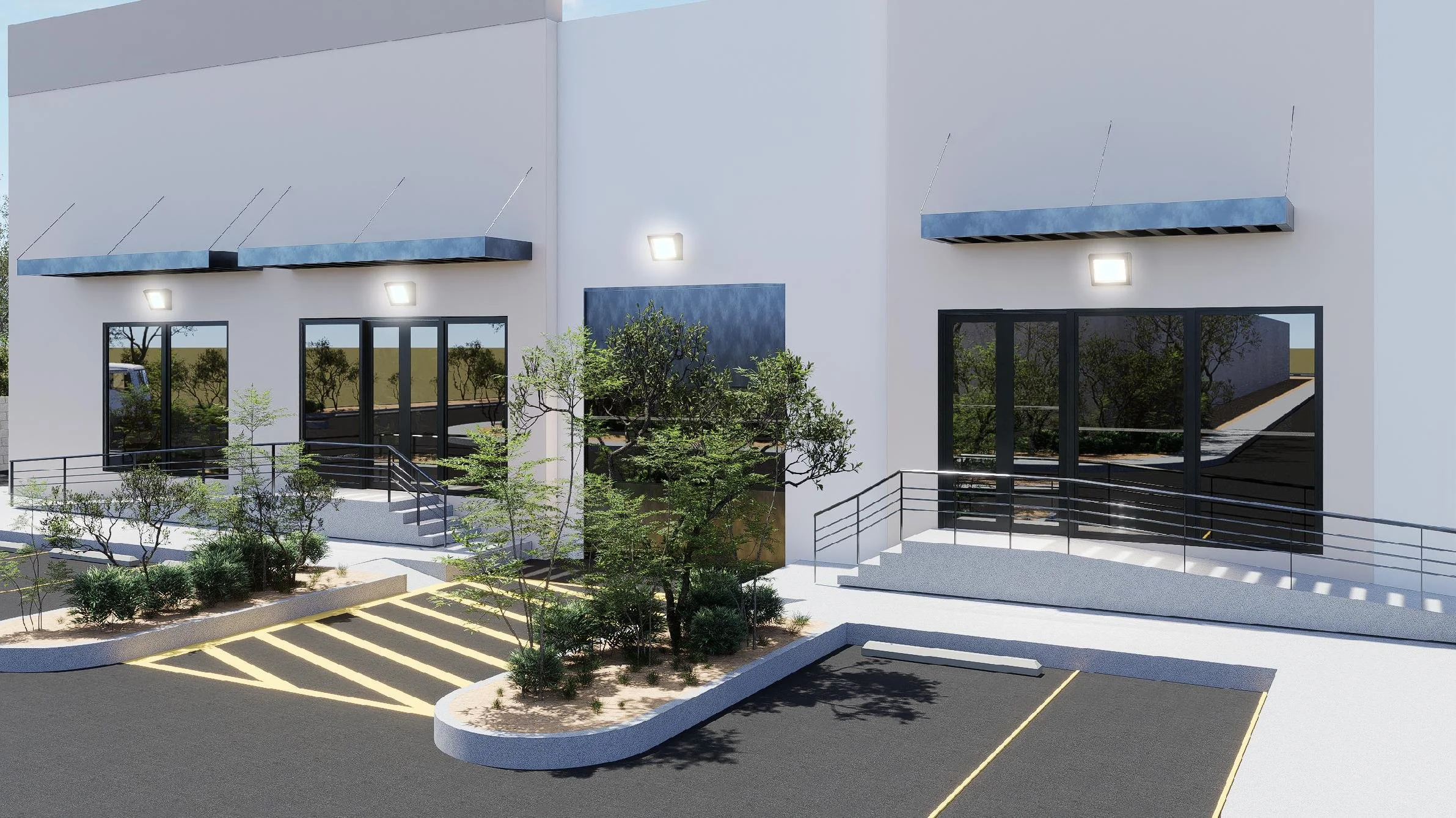 Pepper Lane roll-up entrance and office frontage