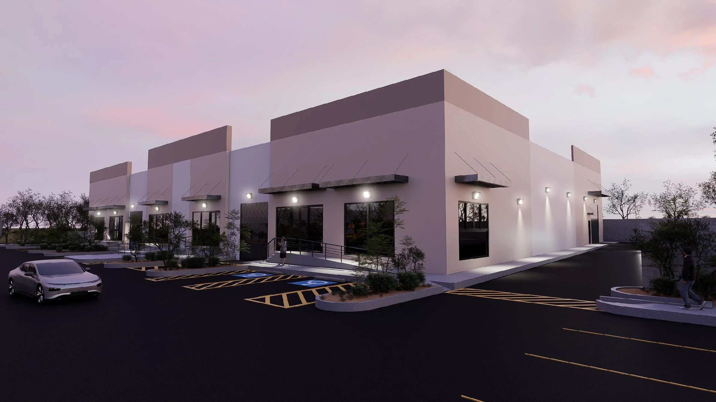 Pepper Lane industrial flex building exterior at dusk