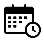 Calendar with a clock icon in the bottom right corner