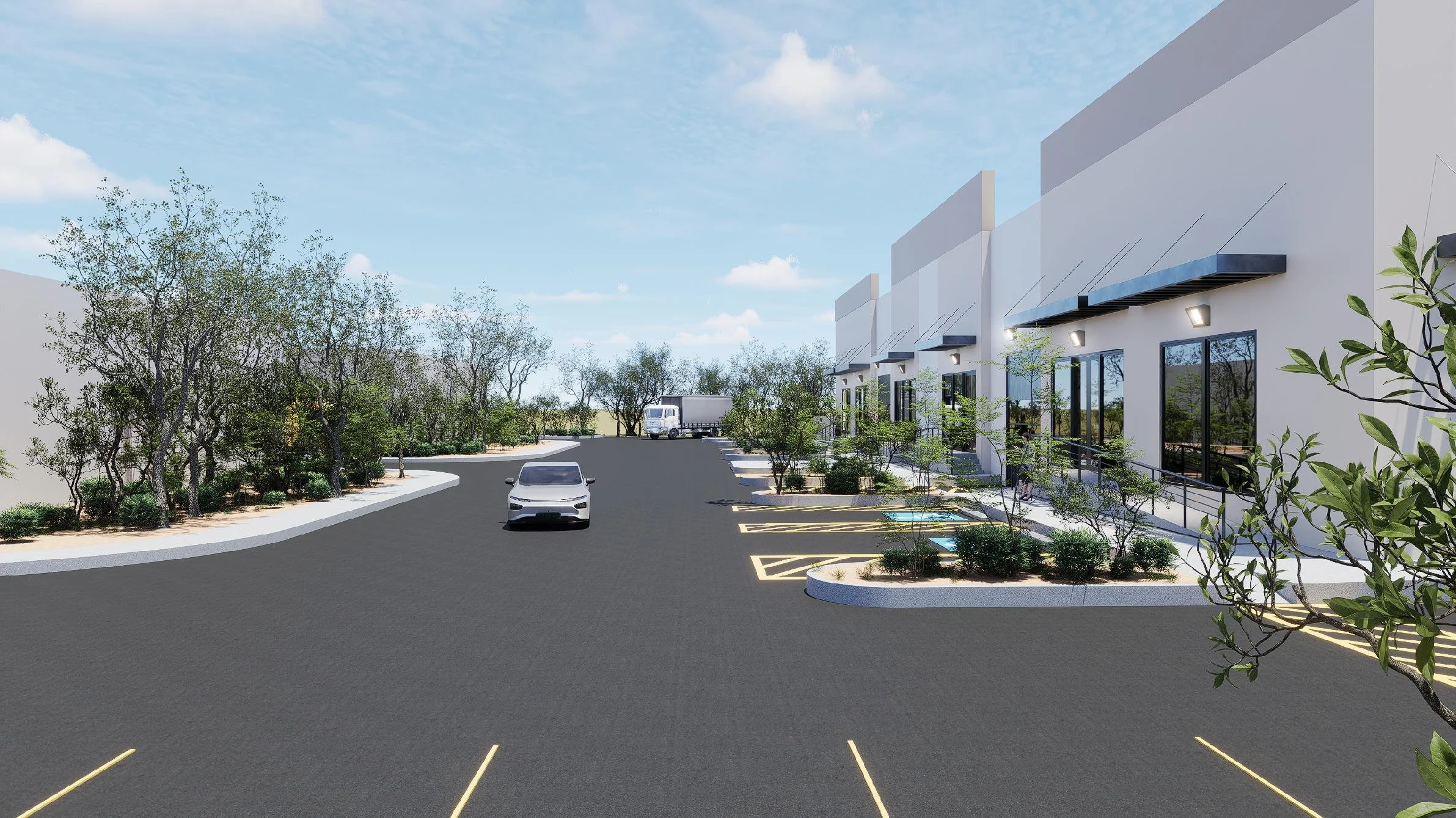 Pepper Lane industrial flex development parking and drive aisle