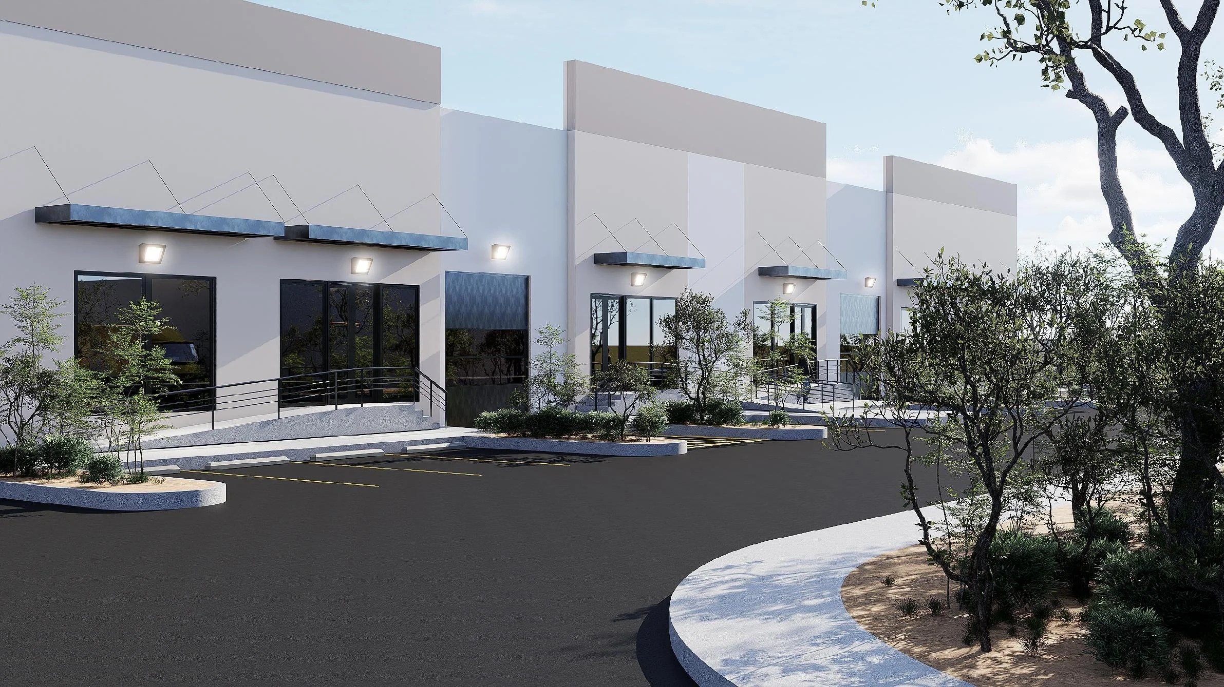 Pepper Lane modern industrial flex units with storefront entries