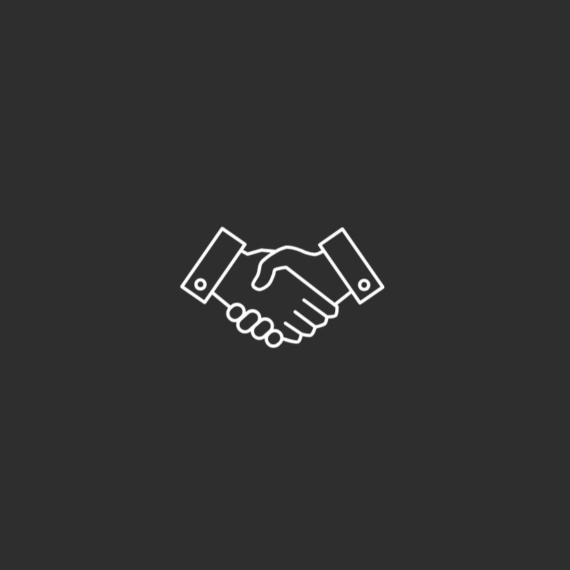 Line drawing of two hands shaking on a dark background.
