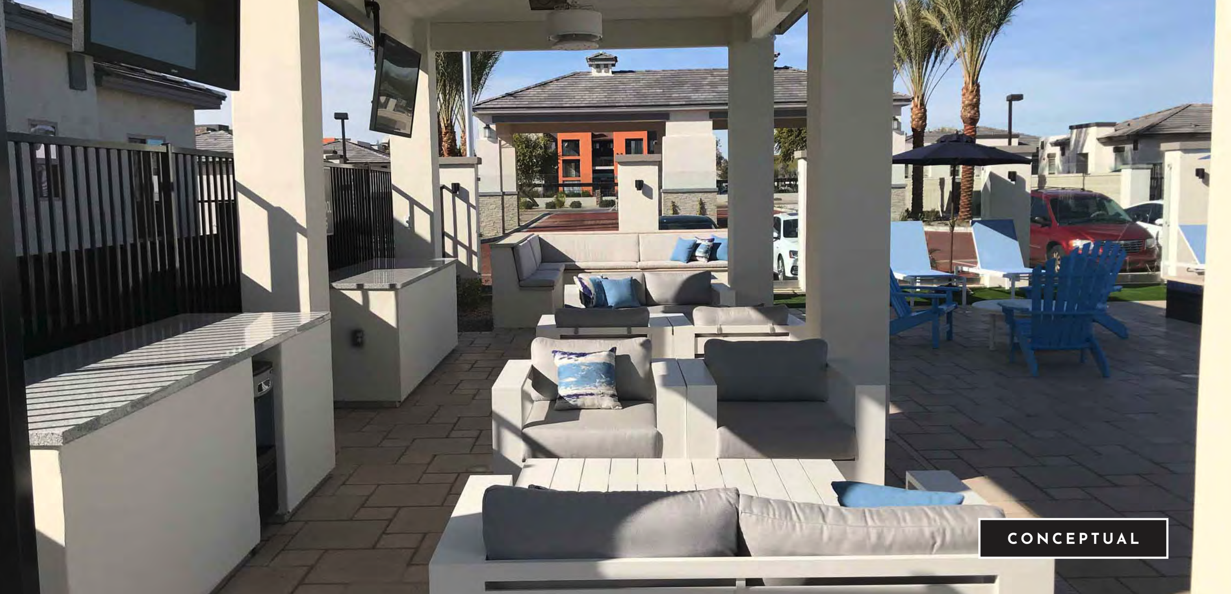 Turner Farms resident lounge and outdoor gathering space