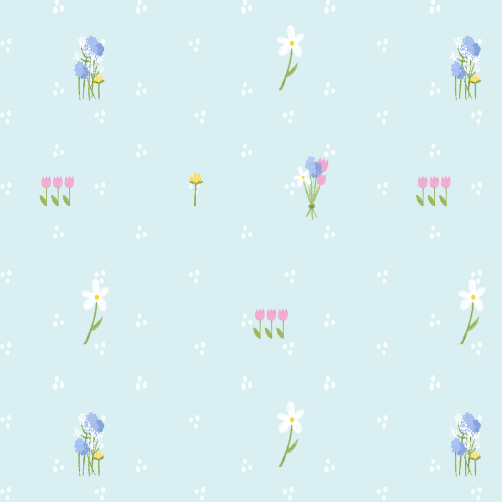 Pattern of various small flowers on a light blue background