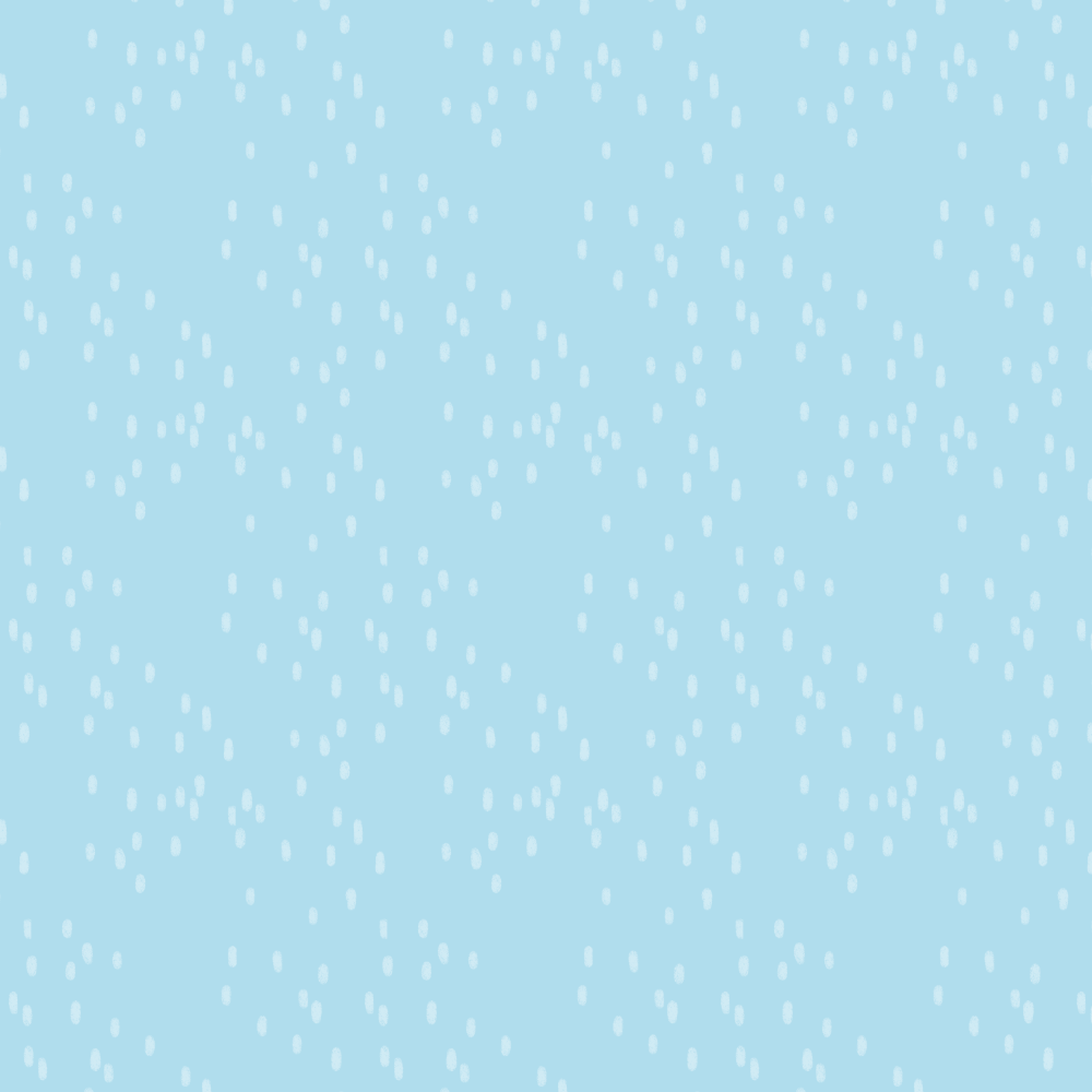 Light blue background with small white polka dots pattern.