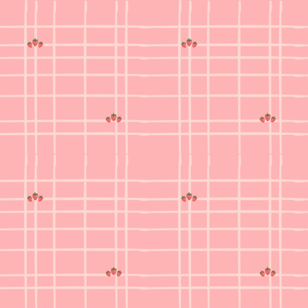 Pink plaid pattern with small strawberries