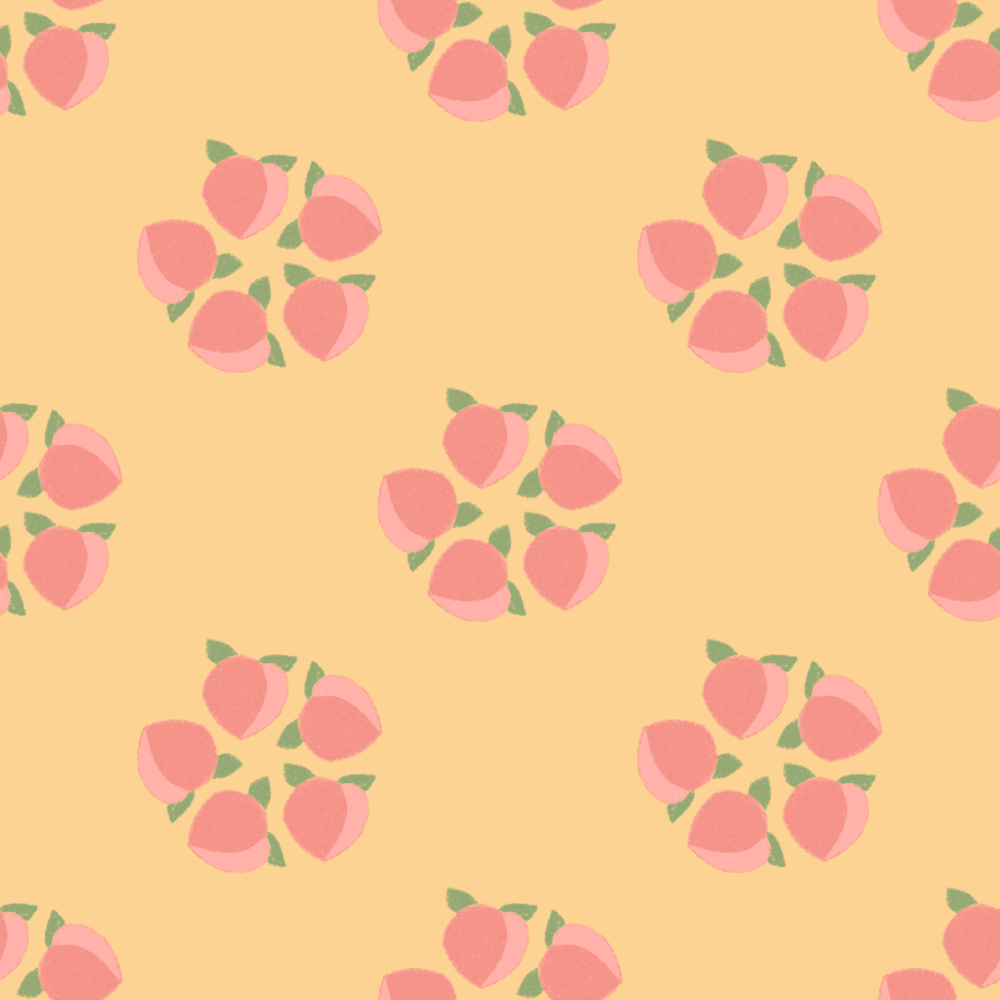 Seamless pattern with stylized peaches on a light yellow background