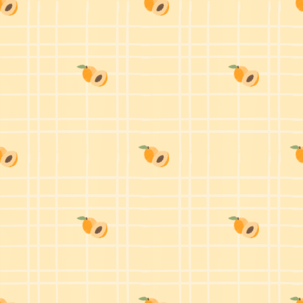 Seamless pattern with apricots and grid lines on a beige background