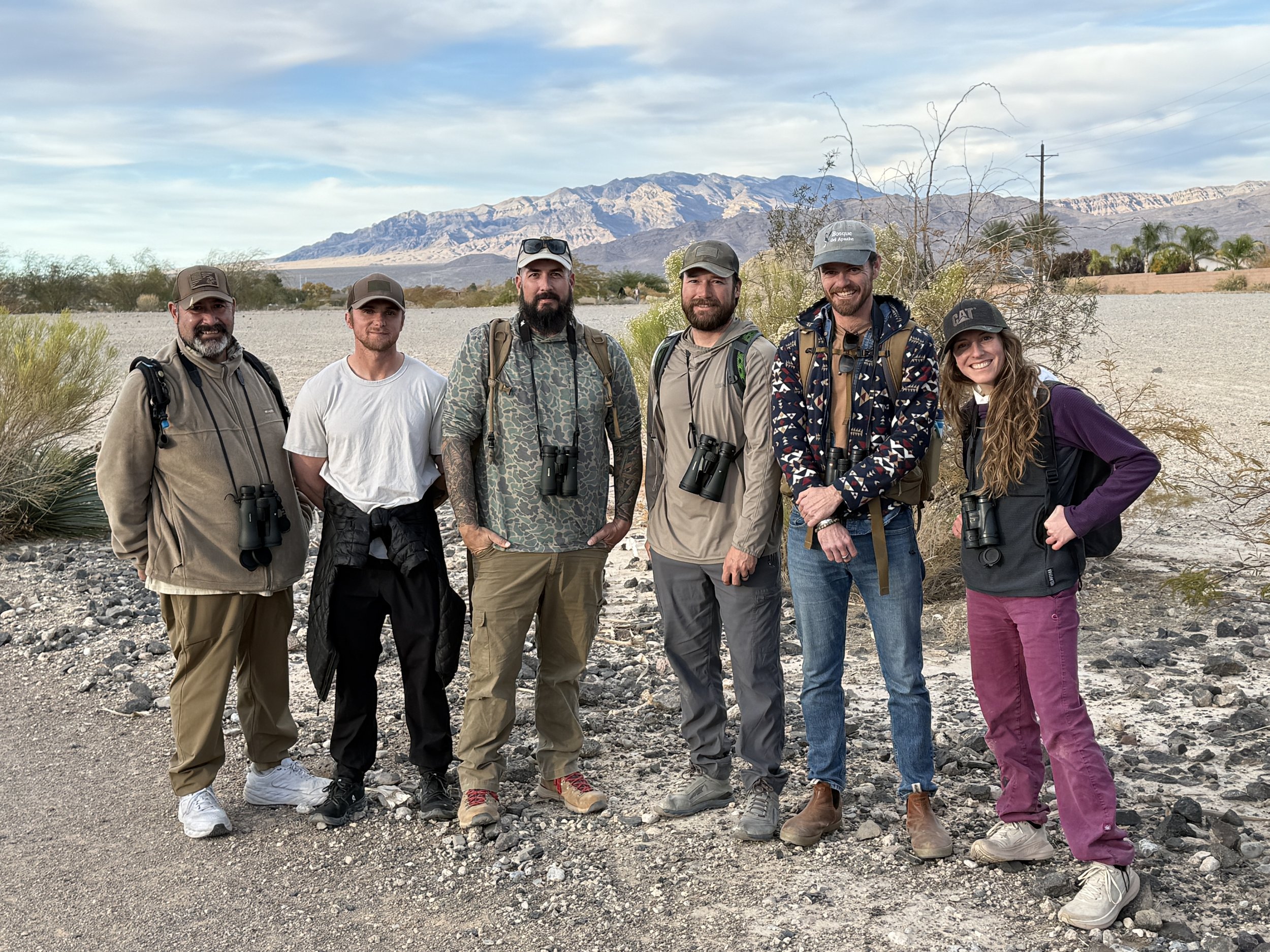 Veterans in the field during Desert Shield’s December 2025 Avian Workshop, building practical avian identification and monitoring skills for environmental compliance careers