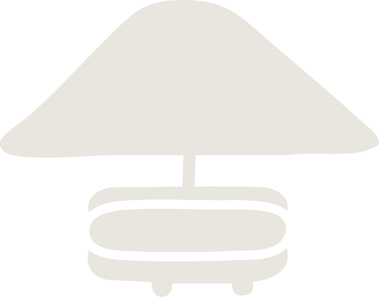 Simplified icon of a table lamp with a triangular shade and a rounded base.