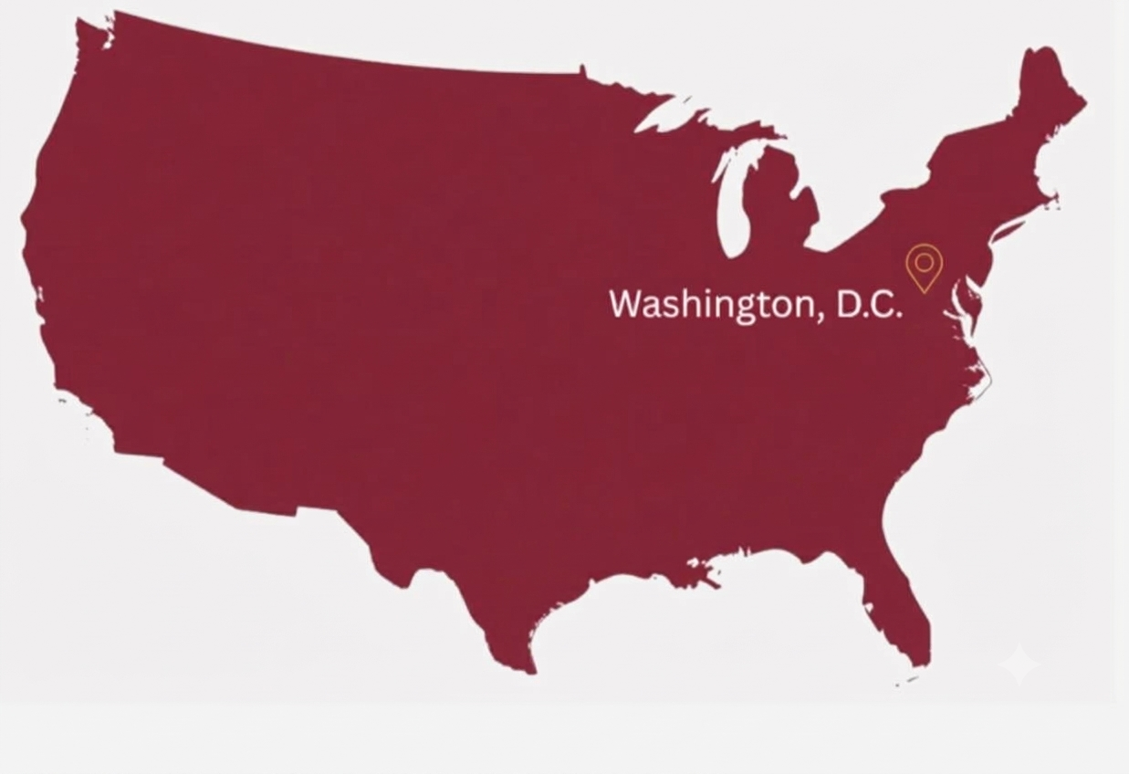 Map of the United States marking Washington, DC