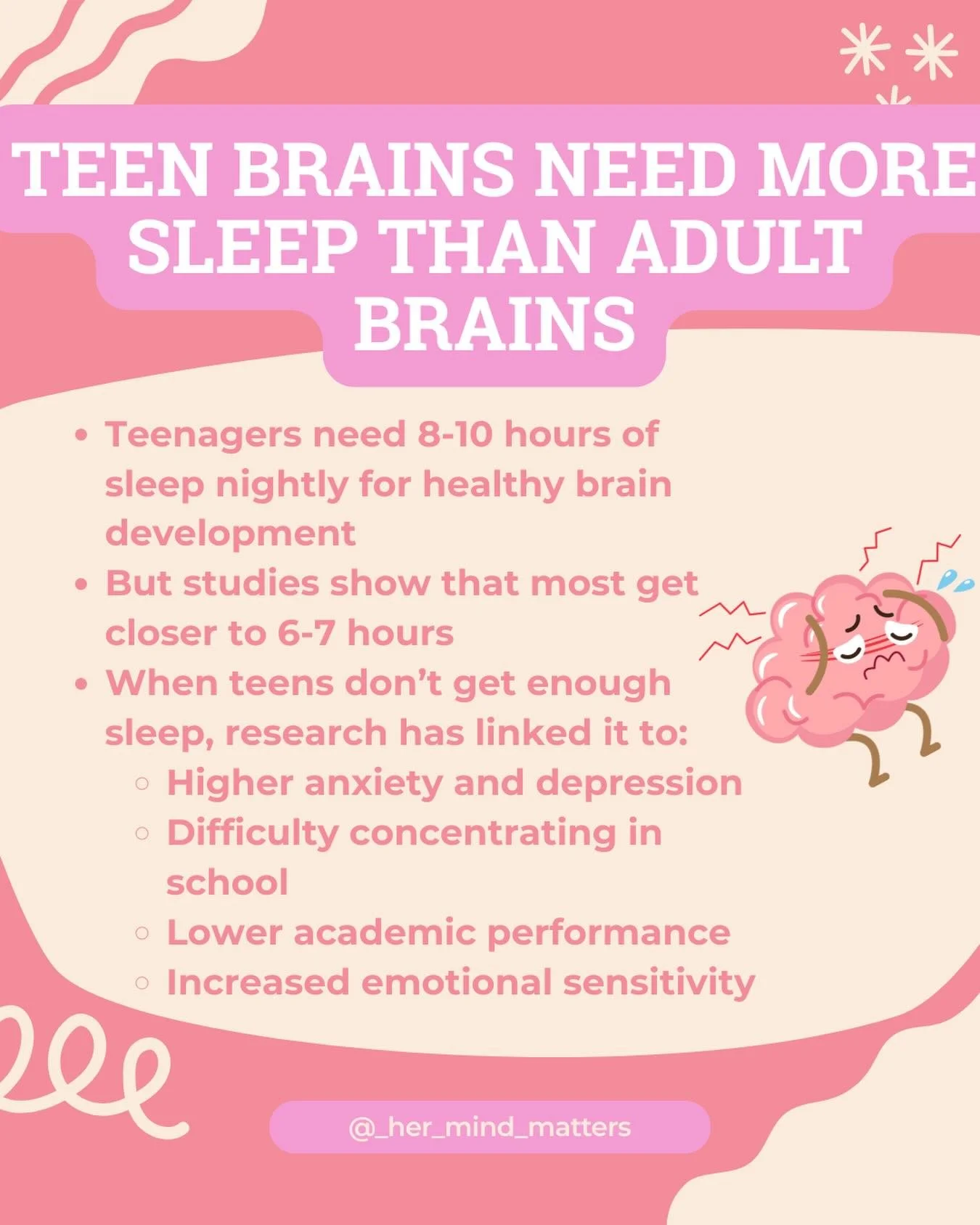 After sending a survey to 1,000 teen girls nationally, 52% said they rarely feel well rested. A lack of adequate sleep has been linked to higher rates of anxiety, depression, and difficulty concentrating.

Prioritize your sleep! Sleep isn&rsquo;t laz