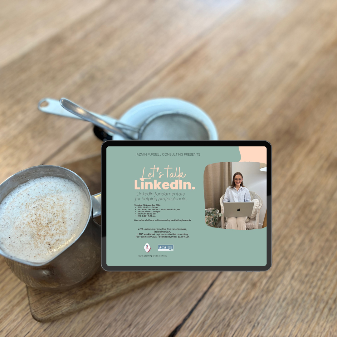 lets talk linkedin jazmin pursell consulting desk mockup