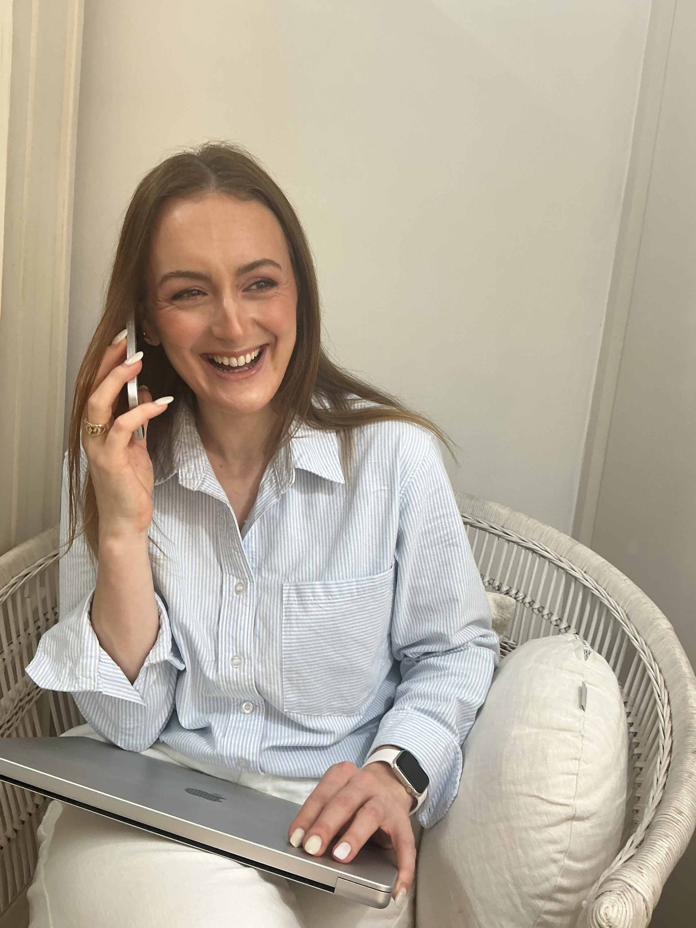 Jazmin Pursell on phone call, laughing