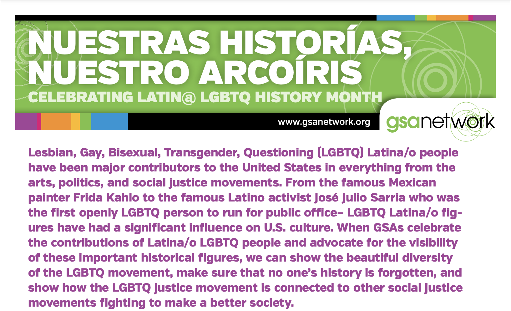 Nuestras Historias, Nuestro Arcoíris (Our Stories, Our Rainbow) Celebrating TQ2S+ Latinx History Month