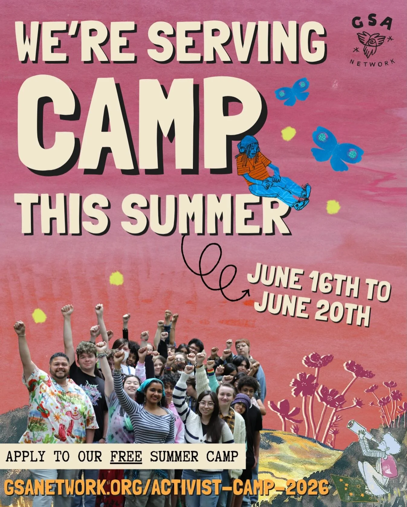 ⛺Calling all GSA youth leaders &ndash; What are YOU doing this summer? We at GSA Network are serving camp &ndash; literally. You in?

➡️ Apply for GSA Network&rsquo;s Activist Camp, a FREE 5-day, overnight youth-led leadership training camp for trans