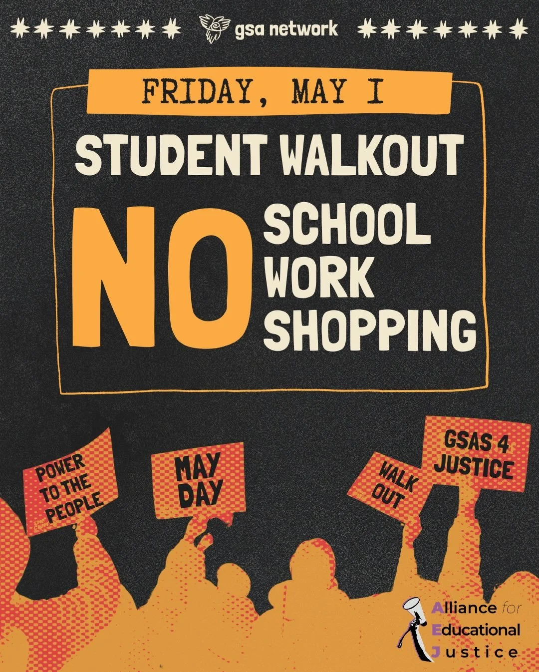 📣 WALK OUT! NO SCHOOL, NO SHOPPING, NO WORK!

May Day is this Friday (May 1st) and we&rsquo;re amplifying the call for student walkouts and a nationwide shutdown!

May Day is International Workers&rsquo; Day. We honor workers and the history of labo