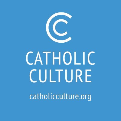 Catholic Culture logo with white text on a blue background and website address catholicculture.org