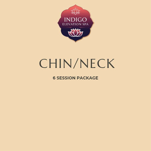 Brochure cover for Indigo Elevation Spa detailing a six-session package for chin and neck treatment.