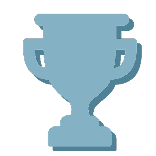 A cartoon-style image of a blue trophy cup with two handles.