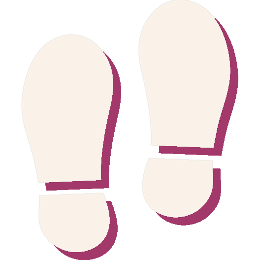 Top view of two white shoes with purple accents.