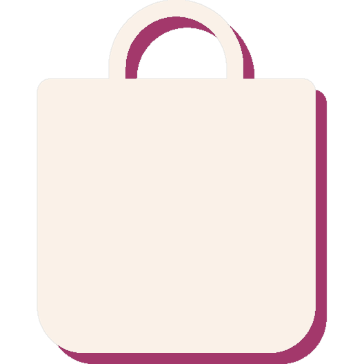 Icon of a beige shopping bag with a purple shadow.