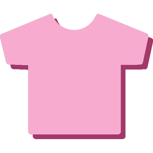 Simple illustration of a pink short-sleeve T-shirt against a transparent background.