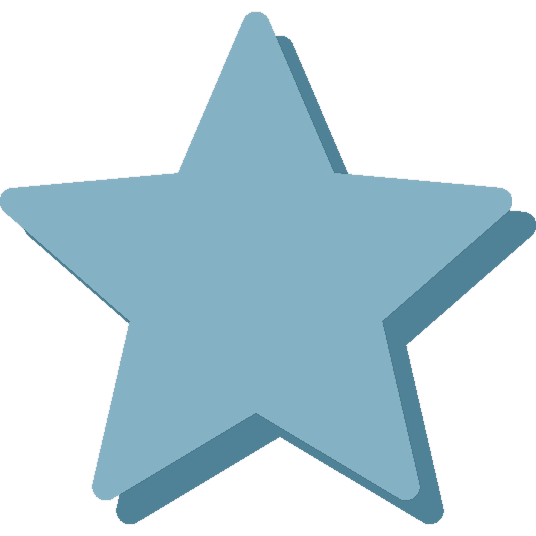 Light blue three-dimensional star icon.