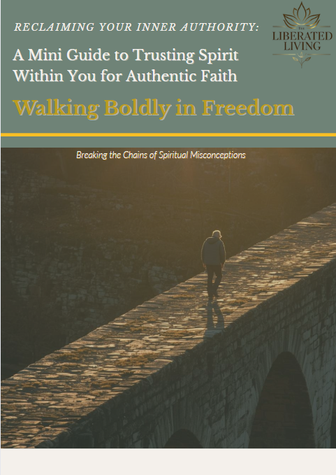 Cover of “Reclaiming Your Inner Authority: Walking Boldly in Freedom.” A lone figure walks across a stone bridge into golden light, symbolizing courage, faith, and Spirit-led freedom.