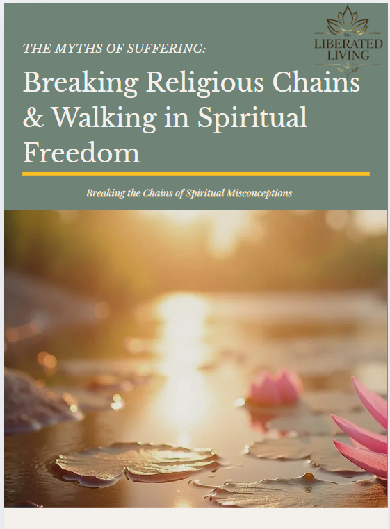 Cover of “Breaking Religious Chains & Walking in Spiritual Freedom.” Pink lotus blossoms rest on calm water under golden light, symbolizing peace, release from suffering, and God’s gentle presence.