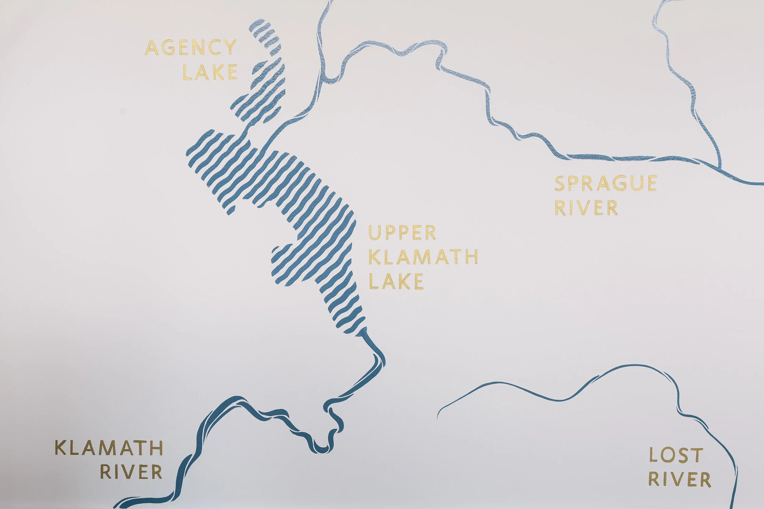 Map showing lakes and rivers in the Klamath Basin, including Agency Lake, Upper Klamath Lake, Klamath River, Sprague River, and Lost River.