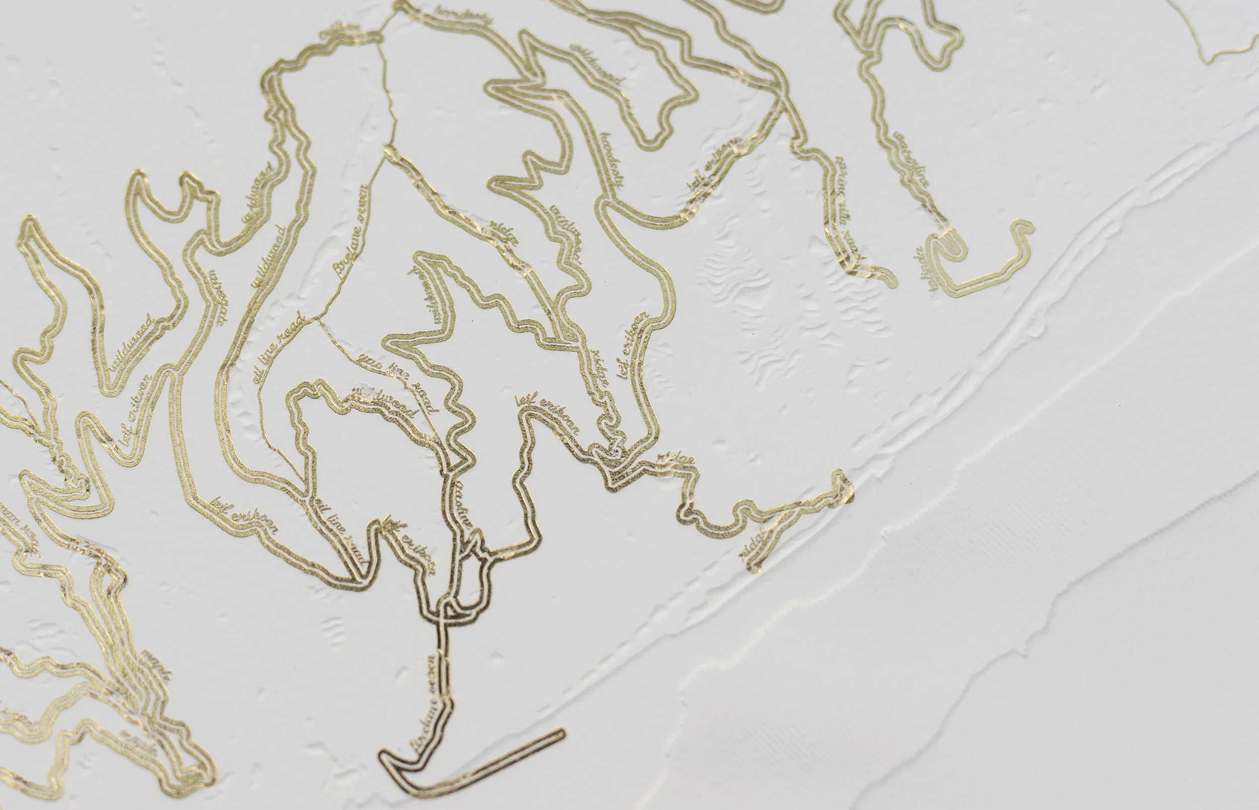 A map of the Lechquellen mountains with various trails and routes marked in gold lines and labels in gold script.