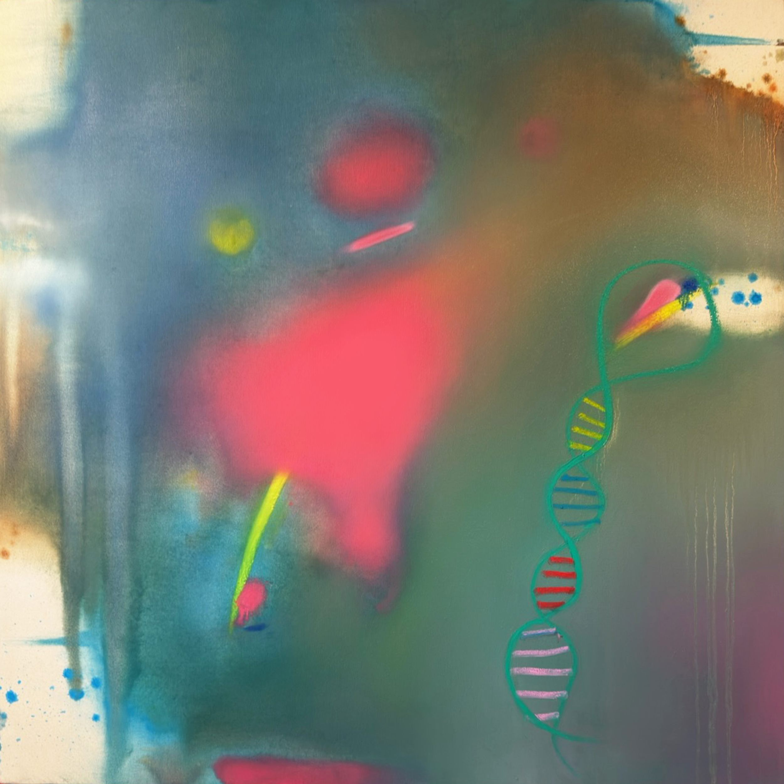INCEPTION, 2025. Oil and oil stick on canvas, 48 × 48 in (121.9 × 121.9 cm).