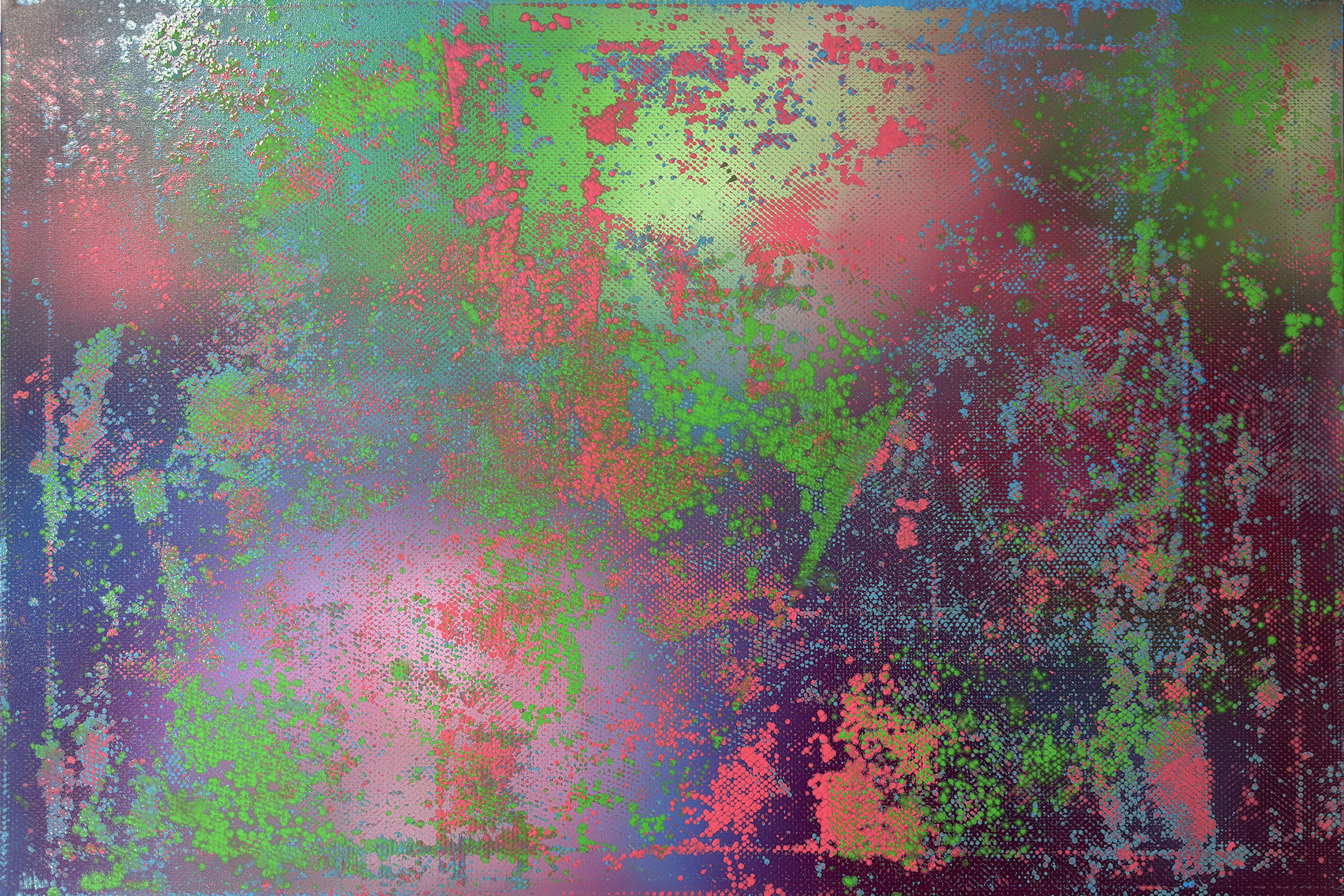 Signal Drift III is an abstract work built from layered color, halftone texture, and visual interference. The piece suggests a digital signal breaking apart, with areas of atmosphere, decay, and chromatic noise moving across the surface. I’m interest