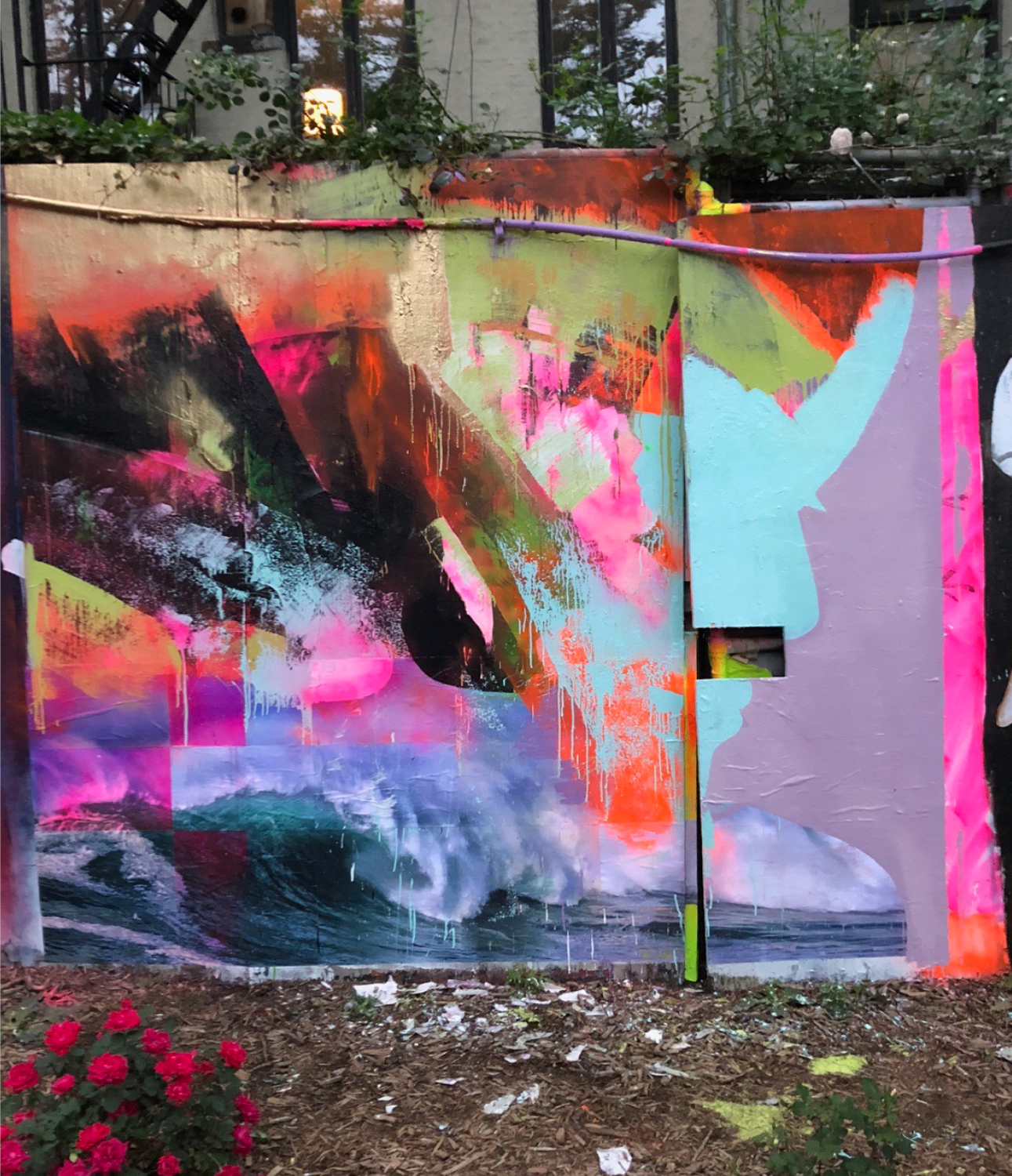 MOTHER NATURE, 2018. First Street Green Art Park, New York, House enamel, spray paint, and inkjet print on plywood, 96 × 96 in (243.84 × 243.84 cm).