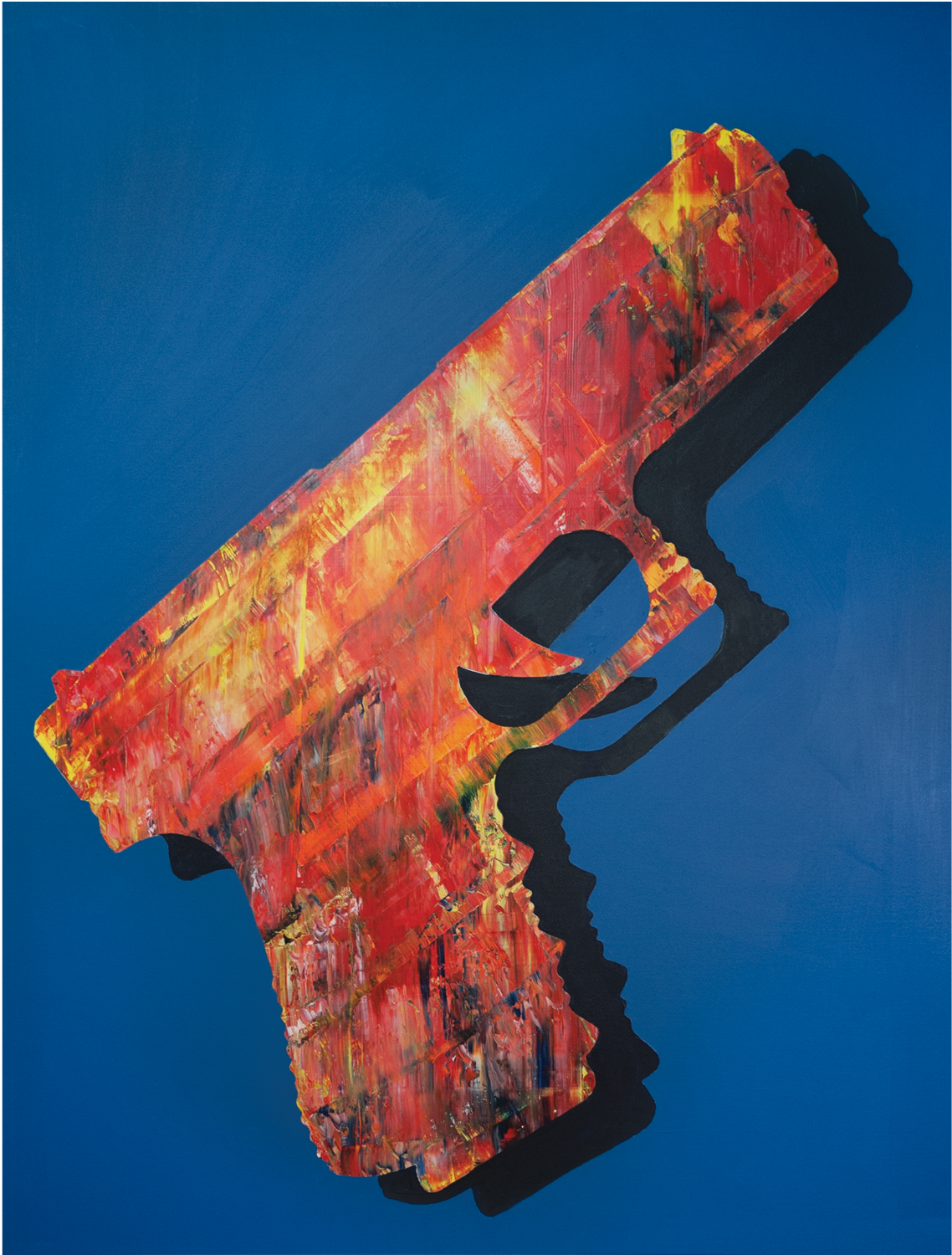 GUN, 2015. Oil on canvas, 36 × 48 in (91.4 × 121.9 cm).