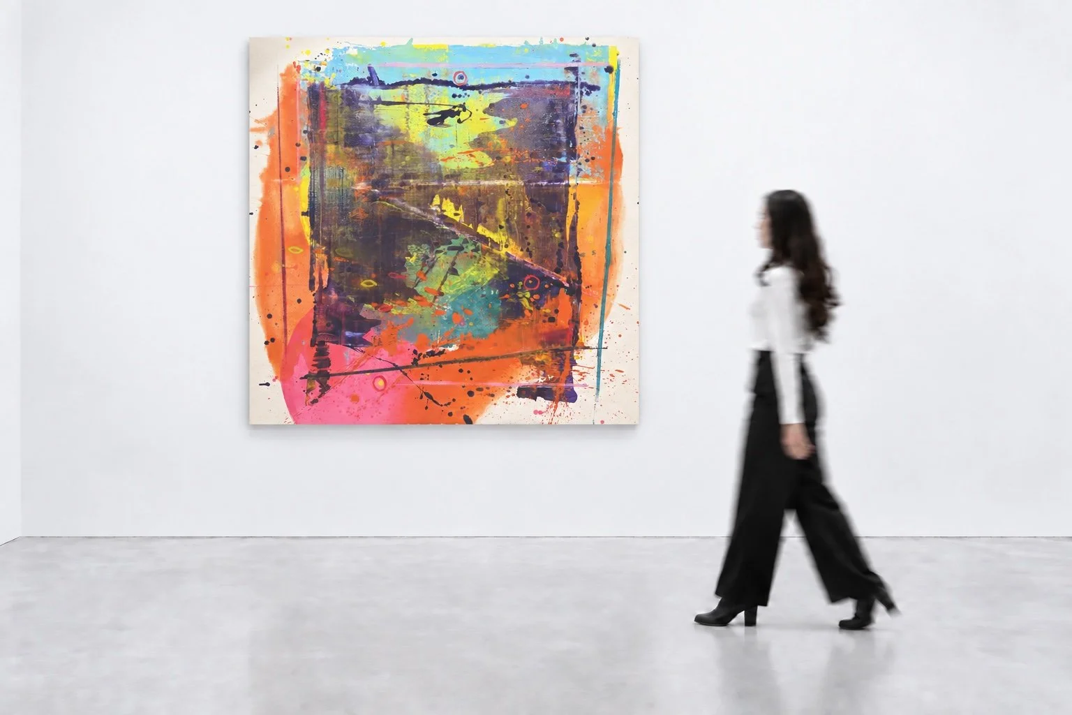 Installation-scale visualization of REFLECTIONS, 2026, shown with a viewer for scale.