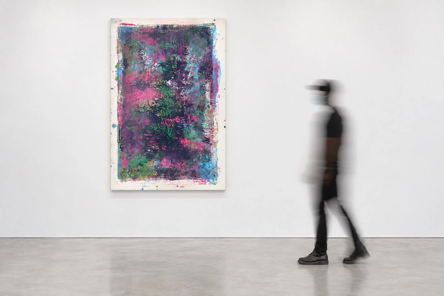 Installation-scale visualization of STATIC BLOOM II, 2026, shown with a viewer for scale.