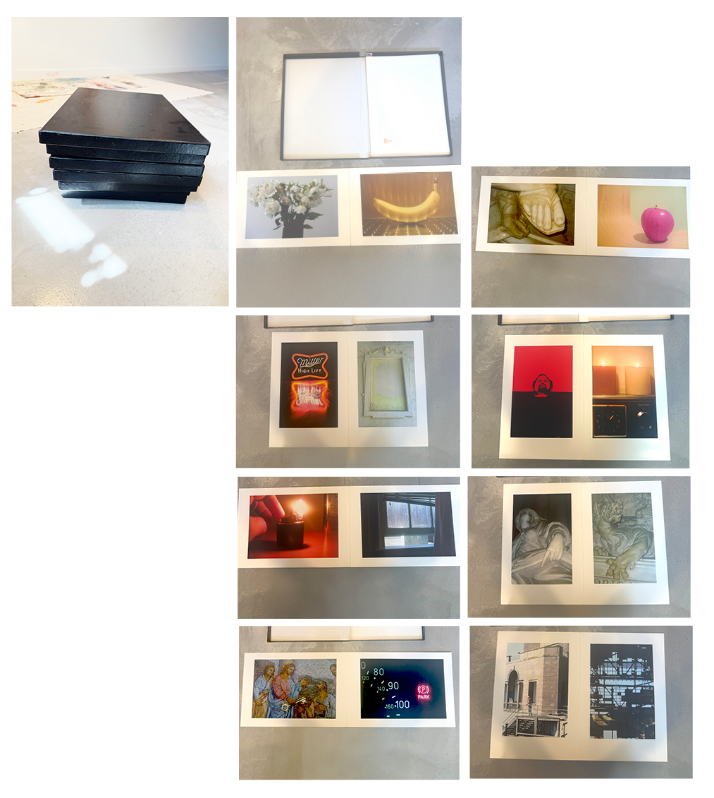 6-color Epson inkjet on rag. Series 1 of 7, eight paired folios. Viewer-participatory project on meaning via random juxtapositions. Blind-mailed to Gagosian; received personal follow-up. Open folio: 13 × 38 in (33 × 96.5 cm).