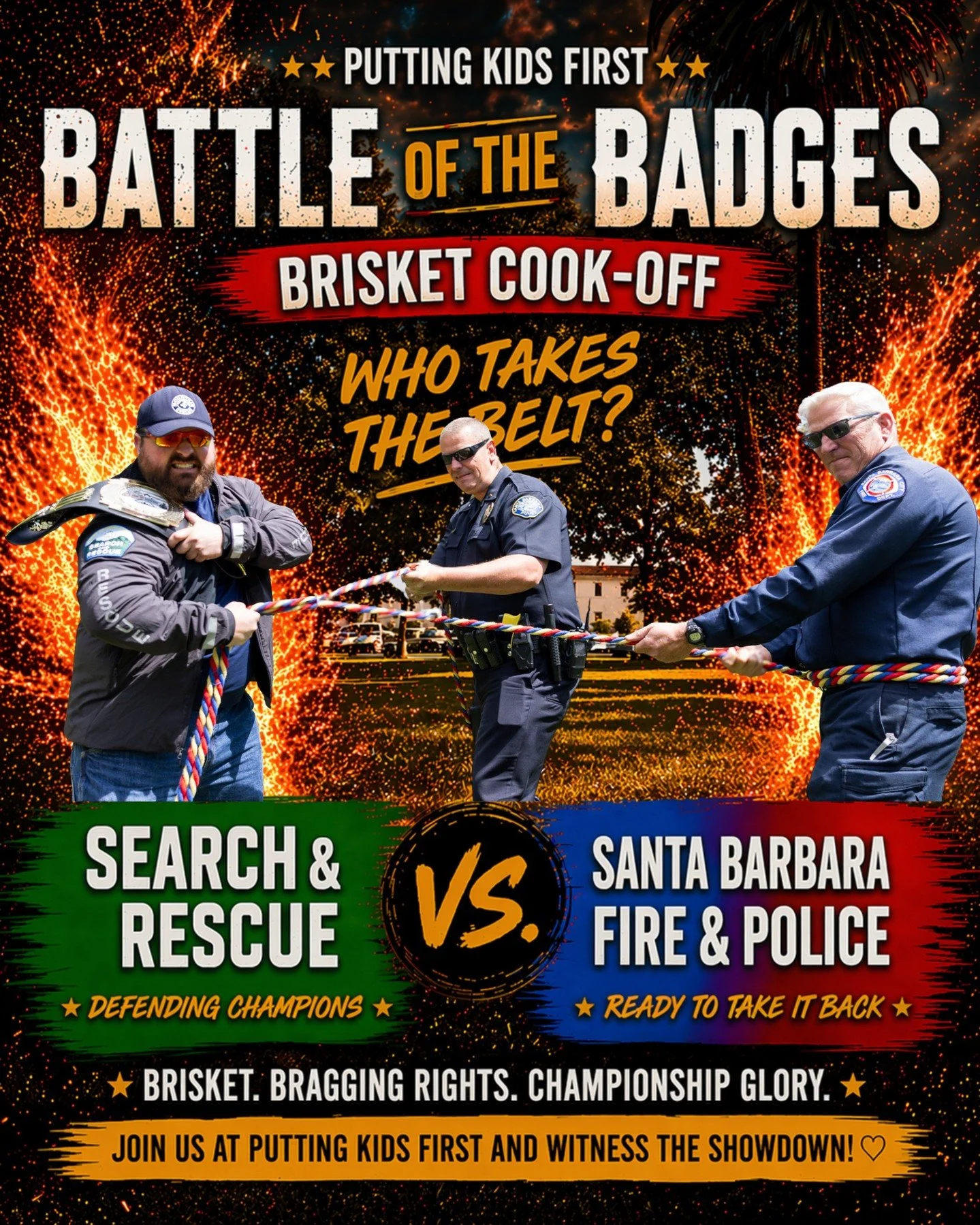🔥 BATTLE OF THE BADGES: BRISKET COOK-OFF 🔥
Happening during Putting Kids First

Who takes the belt this year? 👀

Join us at Putting Kids First for one of the most exciting moments of the night&mdash;our local heroes going head-to-head for bragging