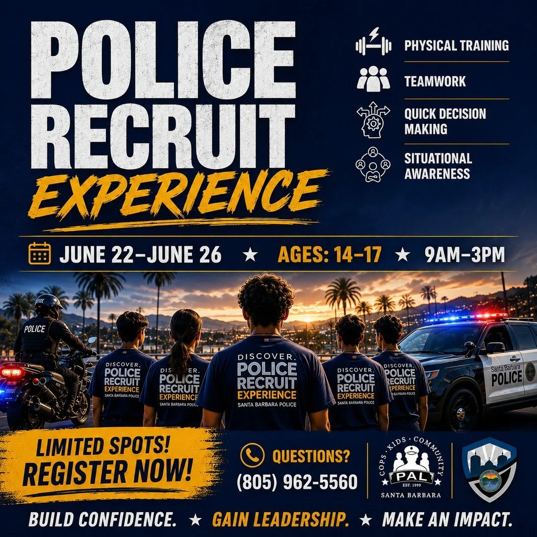 The Santa Barbara Police Department and SBPAL are teaming up once again for the 2026 Police Recruit Experience! 💥

Youth ages 14&ndash;17 will get a behind the scenes look at what it takes to become a police recruit through hands on activities, phys