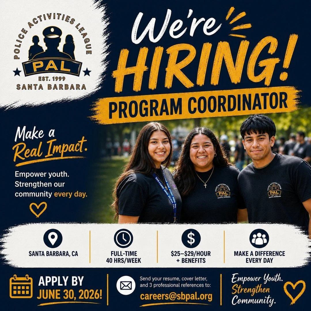🚨 WE&rsquo;RE HIRING 🚨

The Santa Barbara Police Activities League is looking for a passionate, motivated, and community driven Program Coordinator to join our team. 💙

This is more than a job. It&rsquo;s an opportunity to mentor youth, build mean