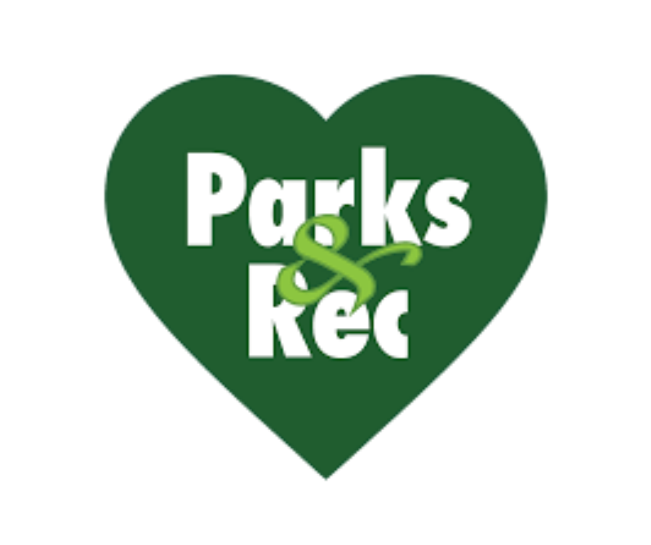 Green heart-shaped logo with the text 'Parks & Rec' layered over it.