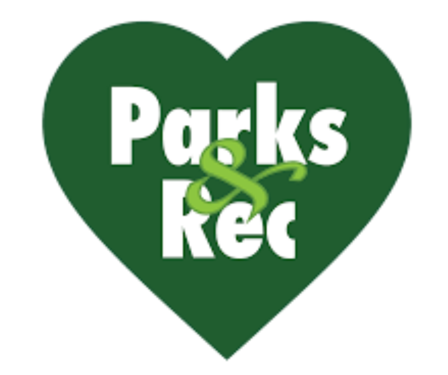 Green heart with white text that reads 'Parks & Rec' and a small green swirl in the center.