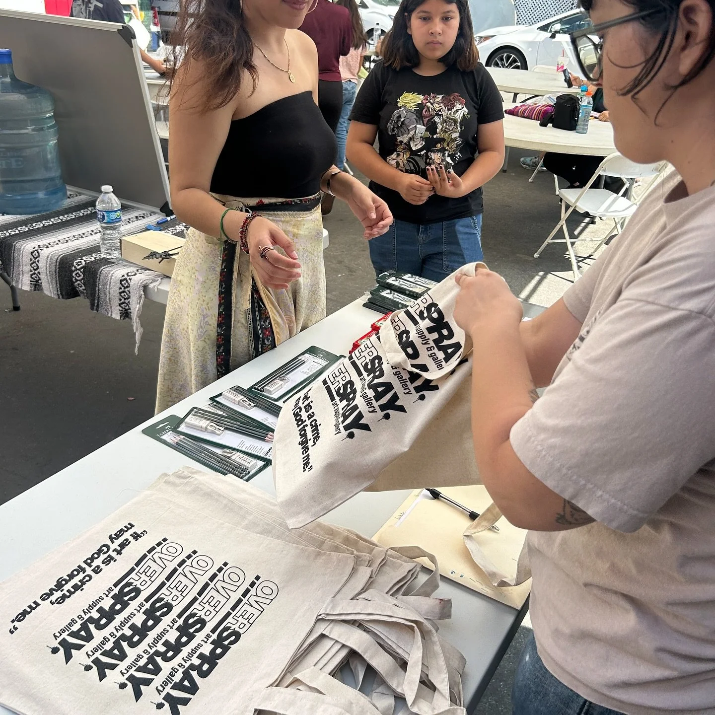 Gabby and Arloh giving out art supplies at our very first art class taught by working muralist and artists. 
Summer of 2023

This 8 week course was sponsored by 
@overspray_supply
@godspantry_org
@cityofpomona 

Our amazing instructors for this works