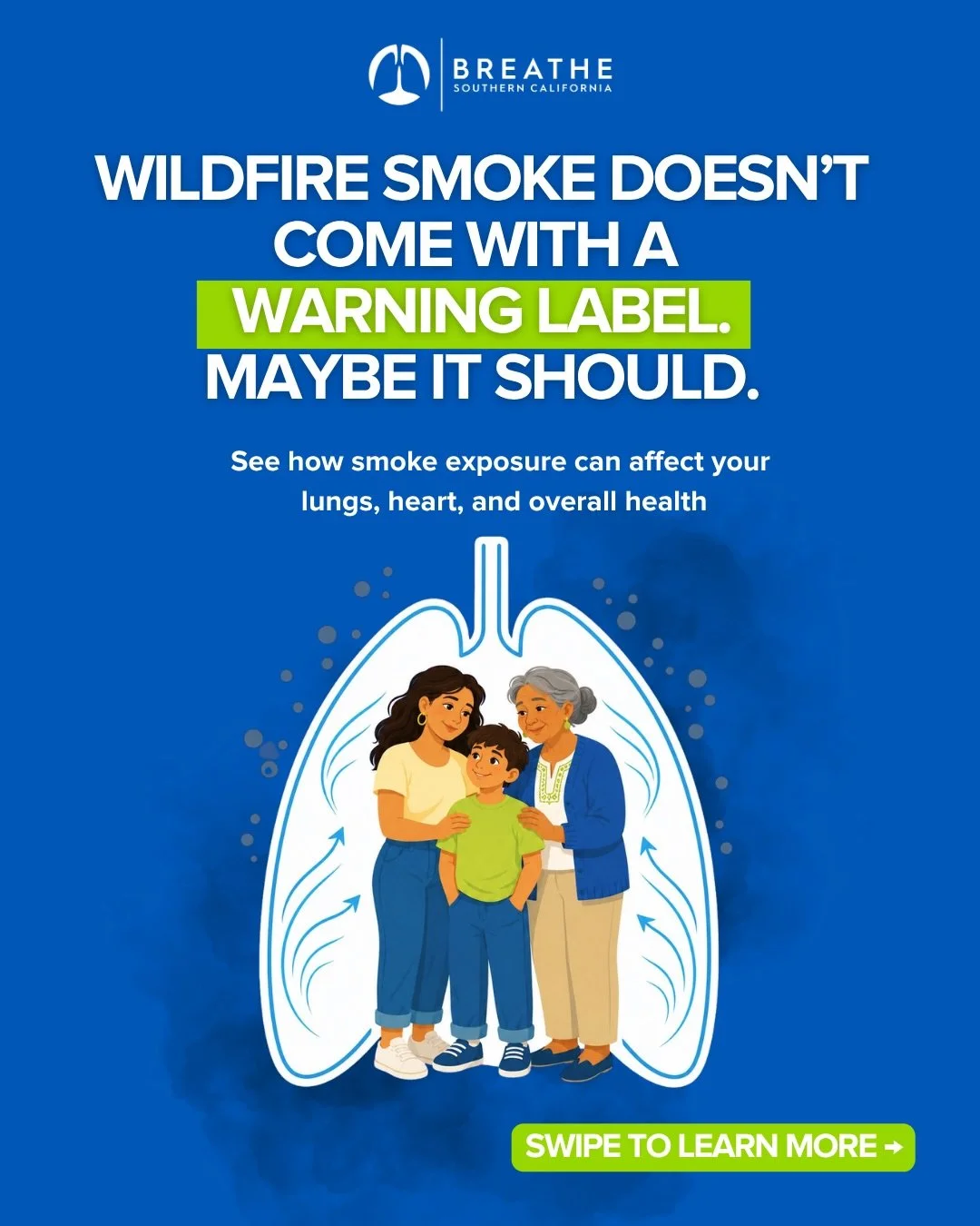Wildfire smoke doesn&rsquo;t come with a warning label. Maybe it should. 🔥🫁

Smoke contains microscopic particles called PM₂.₅ that can travel deep into your lungs, and some may enter your bloodstream. Exposure can irritate your eyes and airways, t